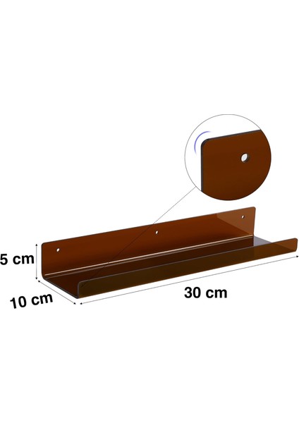 Transparan Kahverengi Duvar Raf (30 cm x 10 cm )