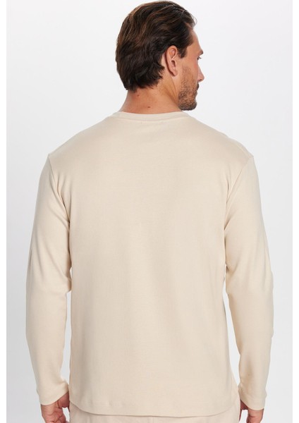 Unisex Relax Fit Rahat Kesim %100 Pamuk Bisiklet Yaka Bej Sweatshirt