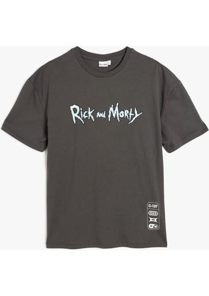 Rick And Morty Lisanslı Arkası Baskılı Kısa Kollu Bisiklet Yaka Tişört