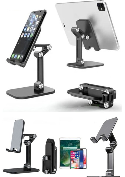 Kademeli Katlanabilir Masaüstü Telefon Tablet Standı Siyah