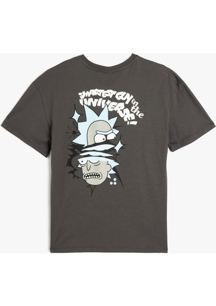 Rick And Morty Lisanslı Arkası Baskılı Kısa Kollu Bisiklet Yaka Tişört