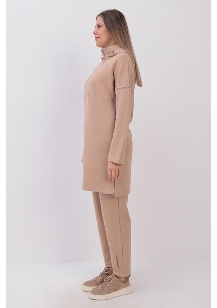 Bej-Robalı Kapüşonlu Pantolonlu Takım modelleri