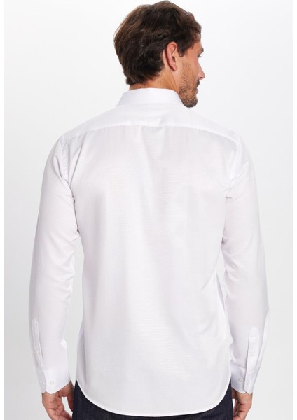 Erkek Modern Fit Dar Kesim Pamuklu Kolay Ütü Armürlü beyaz gömlek fırsatları