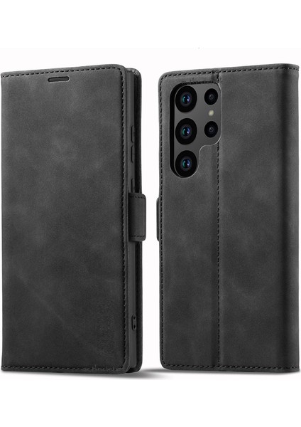 Samsung Galaxy S25 Ultra Kılıf 360 Tam Kaplar Deri Dokulu Kapaklı Cüzdan Standlı Kartvizitli Kopçalı Kapak Kartlıklı
