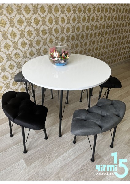 Beyaz Yuvarlak Masalı Bench Takımı Bench & Puf Takımı Beyaz Masa Füme-Siyah Bench fiyatları