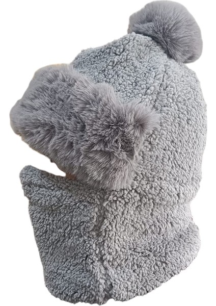 Kışlık Bere, Bere, Boyunluklu Bere, Peluş Bere Atkı, Rüzgar Geçirmez Peluş Şapka Atkı