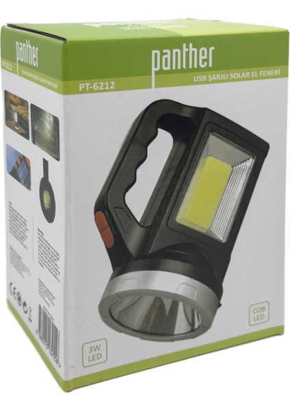 PT-6212 USB Şarjlı Solar El Feneri