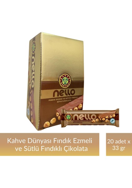 Fındık Ezmesi ve Bütün Fındıklı Sütlü Çikolata 33 gr x 20 Adet