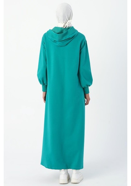 Zümrüt-Neon Şerit Detaylı Kapüşonlu Elbise fırsatları