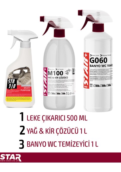 3'ü 1 Arada Güç: Leke Çıkarıcı, Yağ ve Kir Sökücü, Banyo & Wc Temizleyici