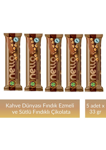 Fındık Ezmesi ve Bütün Fındıklı Sütlü Çikolata 33 gr x 5 Adet