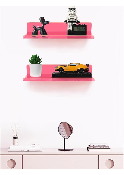 Transparan Neon Pembe Duvar Raf (50 cm x 10 cm ) modelleri