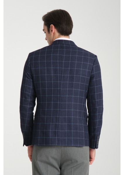 Vasco Koyu Lacivert Erkek Ekose Kareli Esnemeyen Kumaş Slim Fit Blazer Ceket fırsatları