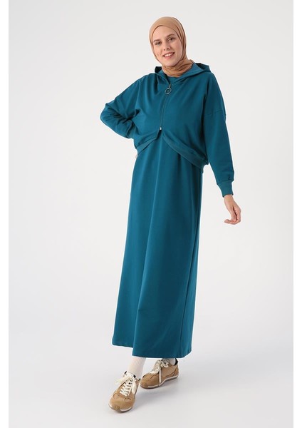 Açık Petrol-Kısa Hırkalı Kolsuz Elbiseli Takım fiyatları