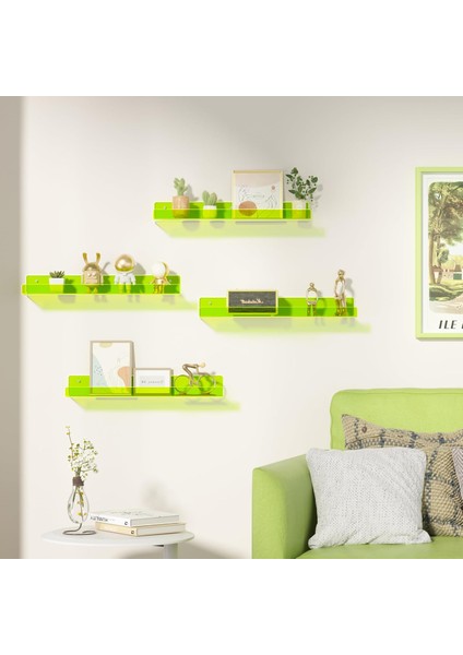 Transparan Neon Yeşil Duvar Raf (40 cm x 10 cm )
