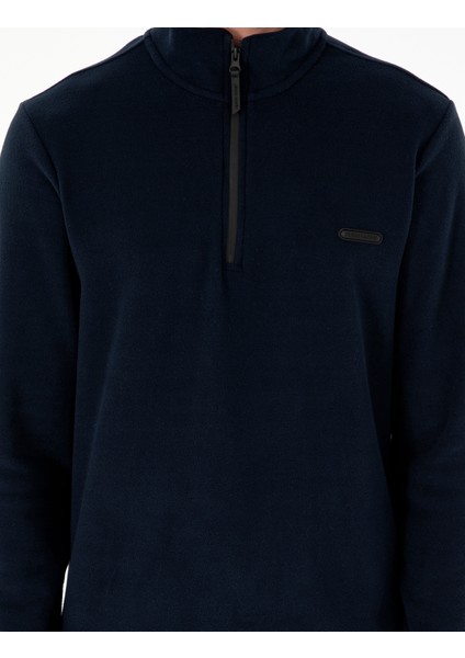 Erkek Lacivert Regular Fit Yarım Fermuarlı Polar Sweatshirt 50298973-VR033