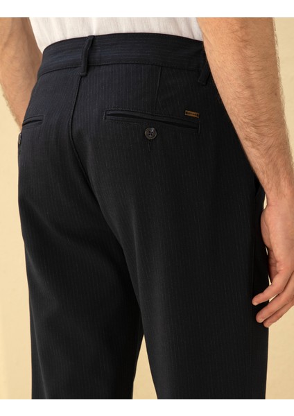 Erkek Lacivert Slim Fit Kanvas Çizgili Pantolon 50291518-VR033