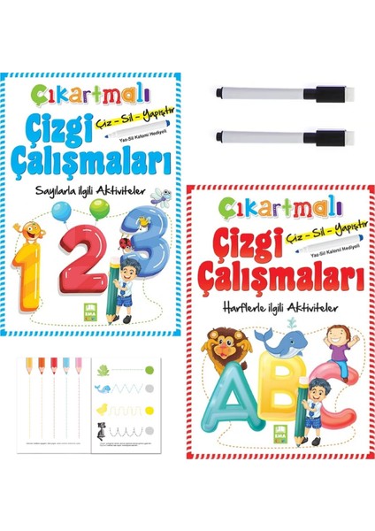 Çıkartmalı Çizgi Çalışmaları Harfler ve Sayılarla Ilgili Aktiviteler Ikisi Bir Arada Yaz-Sil Özellik