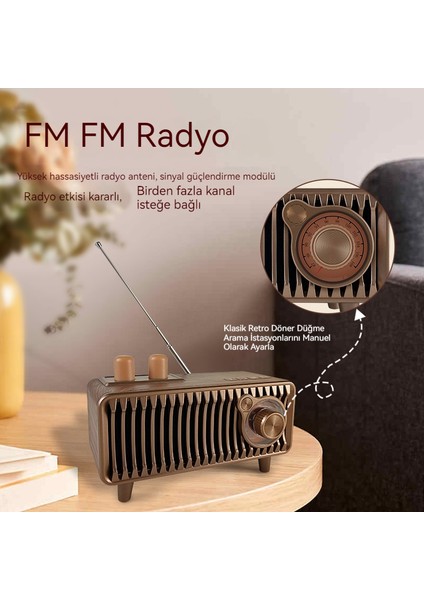 Retro Wood Grain Bluetooth Konuştuğu Radyo (Yurt Dışından)