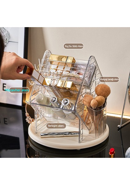 Kozmetik Saklama Kutusu - Dönen Şeffaf Üst Düzey Anlam - Çok Fonksiyonlu Mücevher Saklama Kutusu (Yurt Dışından) modelleri