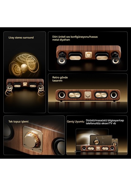 Özel Model Ahşap Tahıl Retro Bluetooth Ses (Yurt Dışından)