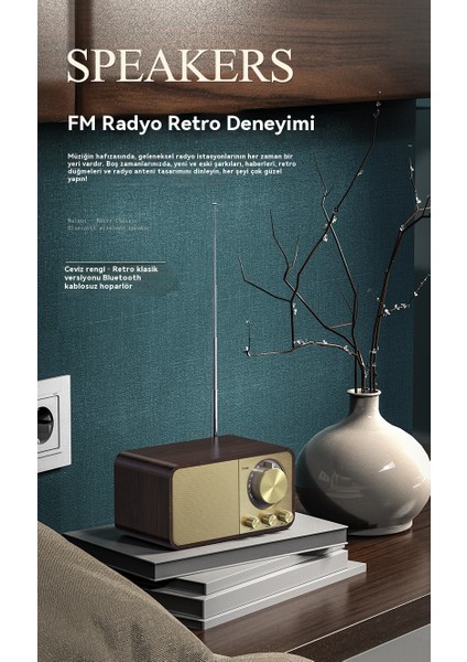 Retro Bluetooth Hoparlör Ahşap Radyo Tf Kartı Takılabilir (Yurt Dışından)