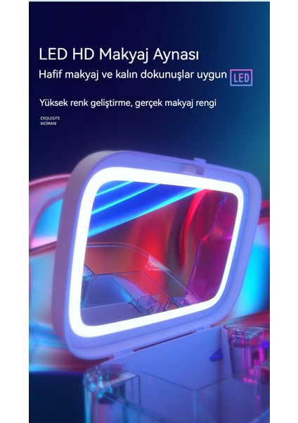 Işıklı Makyaj Aynası - Kozmetik Saklama Kutusu - Ruj, Kozmetik, Cilt Bakım Ürünleri, Mücevher Rafları (Yurt Dışından) fiyatları