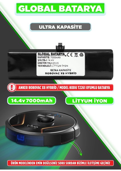 Anker Eufy Robovac X8 Hybrid Akıllı Robot Süpürge Bataryası 14.4v 5200mAh Pil Li-ion (Orijinal Kapasite)