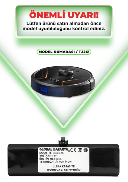 Anker Eufy Robovac X8 Hybrid Akıllı Robot Süpürge Bataryası 14.4v 5200mAh Pil Li-ion (Orijinal Kapasite)