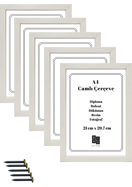 5 Adet A4 Çerçeve Gerçek Camlı Belge Diploma Resim Fotoğraf Asılabilir 21 x 29.7 cm