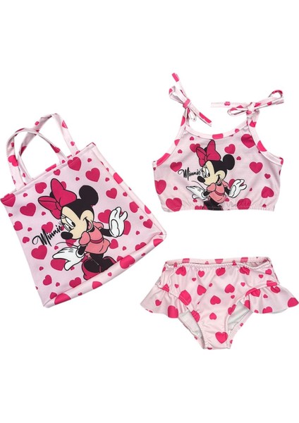 Kız Çocuk Minnie Mause Baskılı Çantalı Bikini Takım