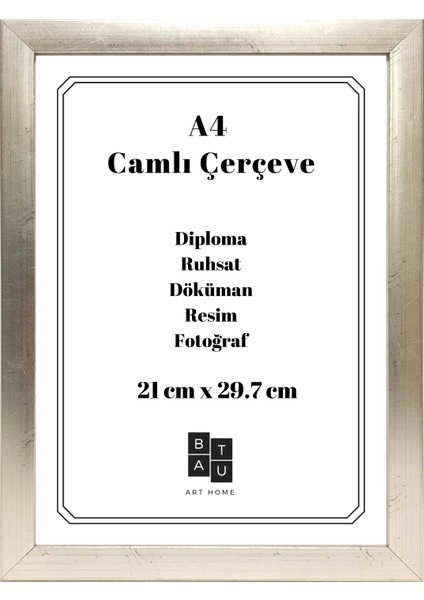 5 Adet A4 Çerçeve Eskitme Gümüş Renk Gerçek Camlı Belge Diploma Resim Fotoğraf Asılabilir 21 x 29.7 cm