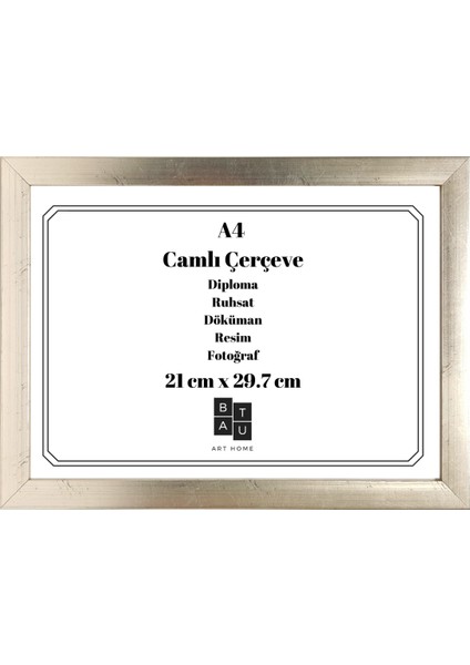5 Adet A4 Çerçeve Eskitme Gümüş Renk Gerçek Camlı Belge Diploma Resim Fotoğraf Asılabilir 21 x 29.7 cm