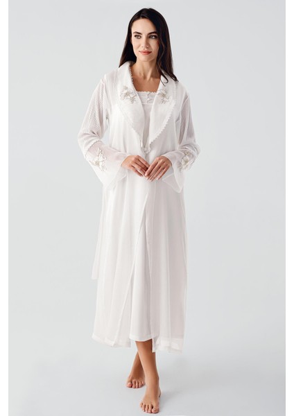 Elegant Dokuma Dantelli Viskoz Sabahlık Gecelik Takım