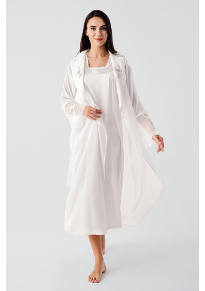 Elegant Dokuma Dantelli Viskoz Sabahlık Gecelik Takım modelleri