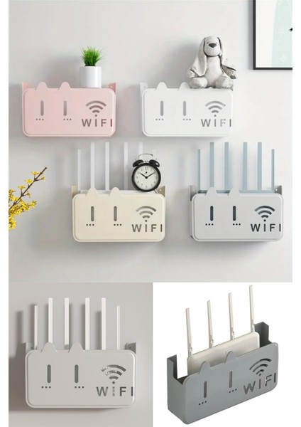 Siyah Polikarbon Wifi Kutusu Kedi Desenli Duvar Asılabilir Sigorta ve Modem Saklama Kutusu 25X15X6 cm