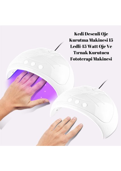 Kedi Desenli Oje Kurutma Makinesi 15 Ledli 45 Watt Oje ve Tırnak Kurutucu Fototerapi Makinesi