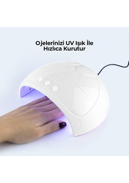 Kedi Desenli Oje Kurutma Makinesi 15 Ledli 45 Watt Oje ve Tırnak Kurutucu Fototerapi Makinesi
