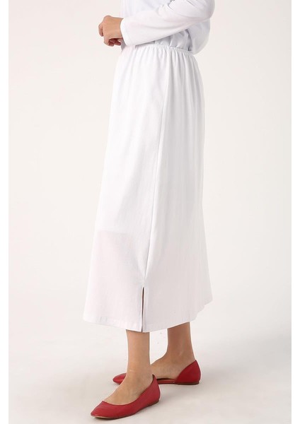 Beyaz-Uzun Penye Etek Astar