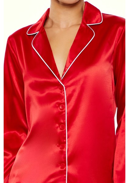 Pipin Detaylı Gömlek ve Alt Pijama Takımı