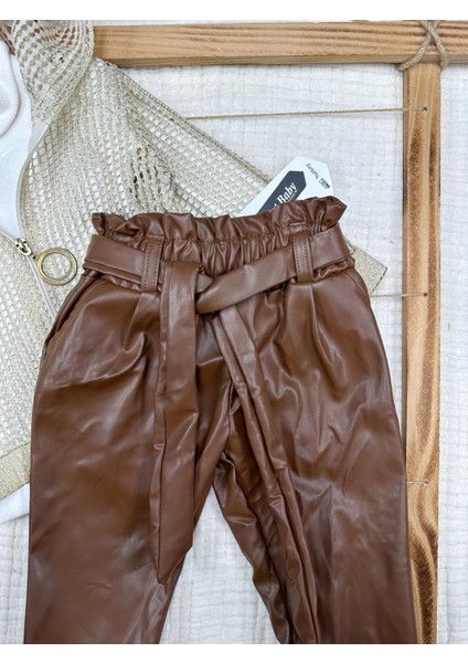 Kız Çocuk File Hırkalı Body Deri Pantalon 3'lü Takım