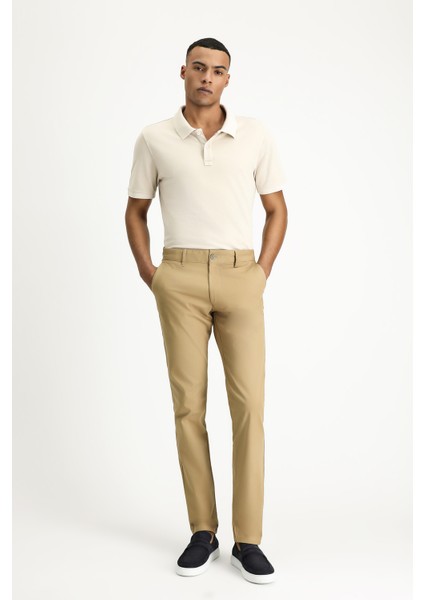 Slim Fit Dar Kesim Desenli Likralı Kanvas / Chino Pantolon