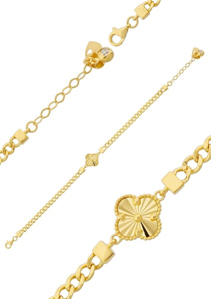 14 Ayar Altın Parlak Yonca Bileklik