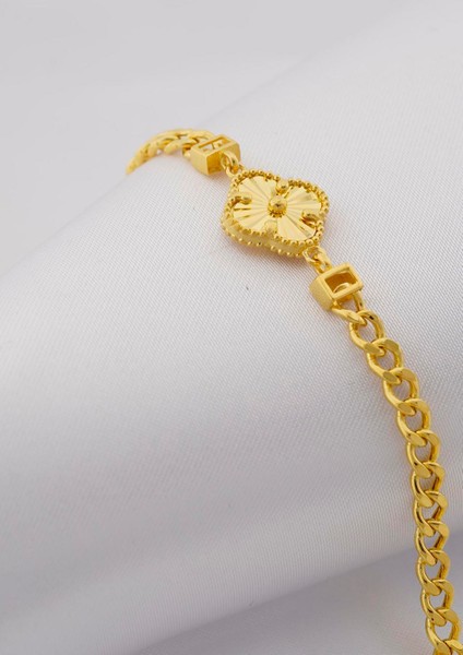 14 Ayar Altın Parlak Yonca Bileklik modelleri