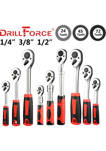 1-4 Düz 45T Stili Drillforce Tork Ratchet Anahtar Dişli Cr-V Çelik Otomatik Hızlı Çıkarma Profesyonel Uçlar El Aletleri (Yurt Dışından) fiyatları