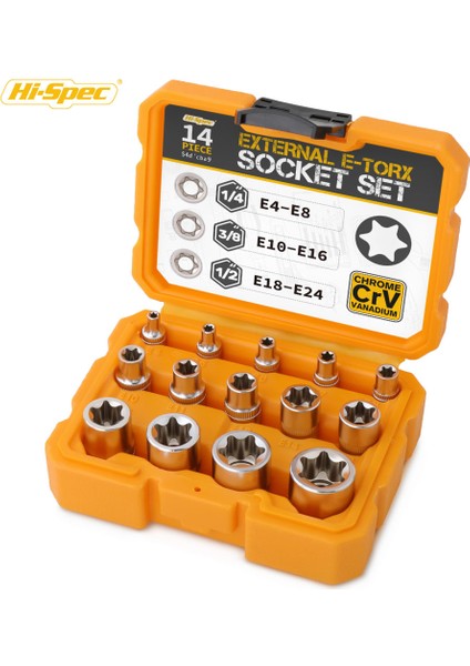14 Adet Torx Soket Takımı Stili Hi-Spec E-Soket Soket Seti Adaptör Torx Yıldız Uçlu Bit Onarım El Aletleri Kafası Için Tork Anahtarı Ratchet Soket Anahtarı Için (Yurt Dışından)