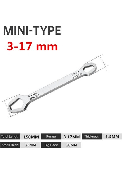 3-17MM Şerit Stili Evrensel Torx Anahtar Kalınlığı Kendinden Sıkıştırmalı Ayarlanabilir Anahtar Tahtası Çift Başlı Torx Anahtarı El Aletleri (Yurt Dışından)