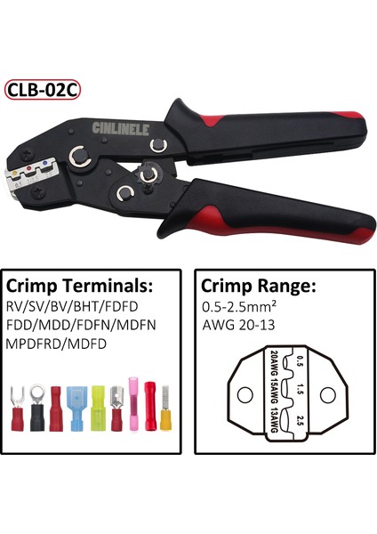 CLB-02C Tarzı Yalıtım Terminalleri Sıkma Pense Kırılmaz Sıkma Kalıpları Seti Ratchetli Tel Sıkma Aracı Terminaller Elektrik Bv Bht 02C (Yurt Dışından)
