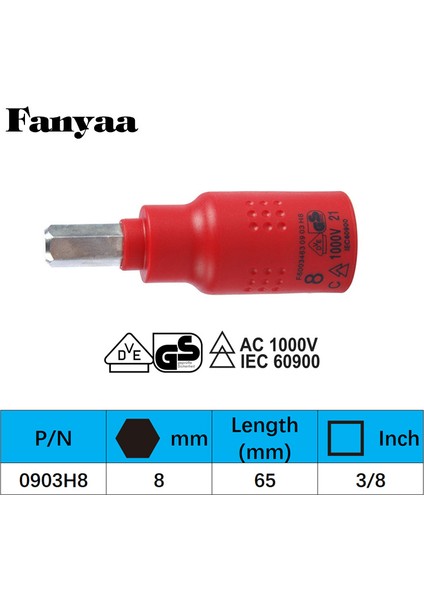 8MM(0903H8) Stili Fanyaa Vde Somun, Dr.bireysel Izoleli Altıgen Uç Bitli Soket Anahtar Takımı Altıgen 6pt.metrik Adaptör Anahtar (Yurt Dışından)