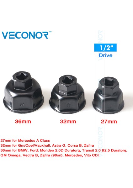 Siyah Stil 36 mm Veconor Yağ Filtre Anahtarı Kapağı Çıkarma Aracı 6 Yivli 1/2 Sürücü (Yurt Dışından)